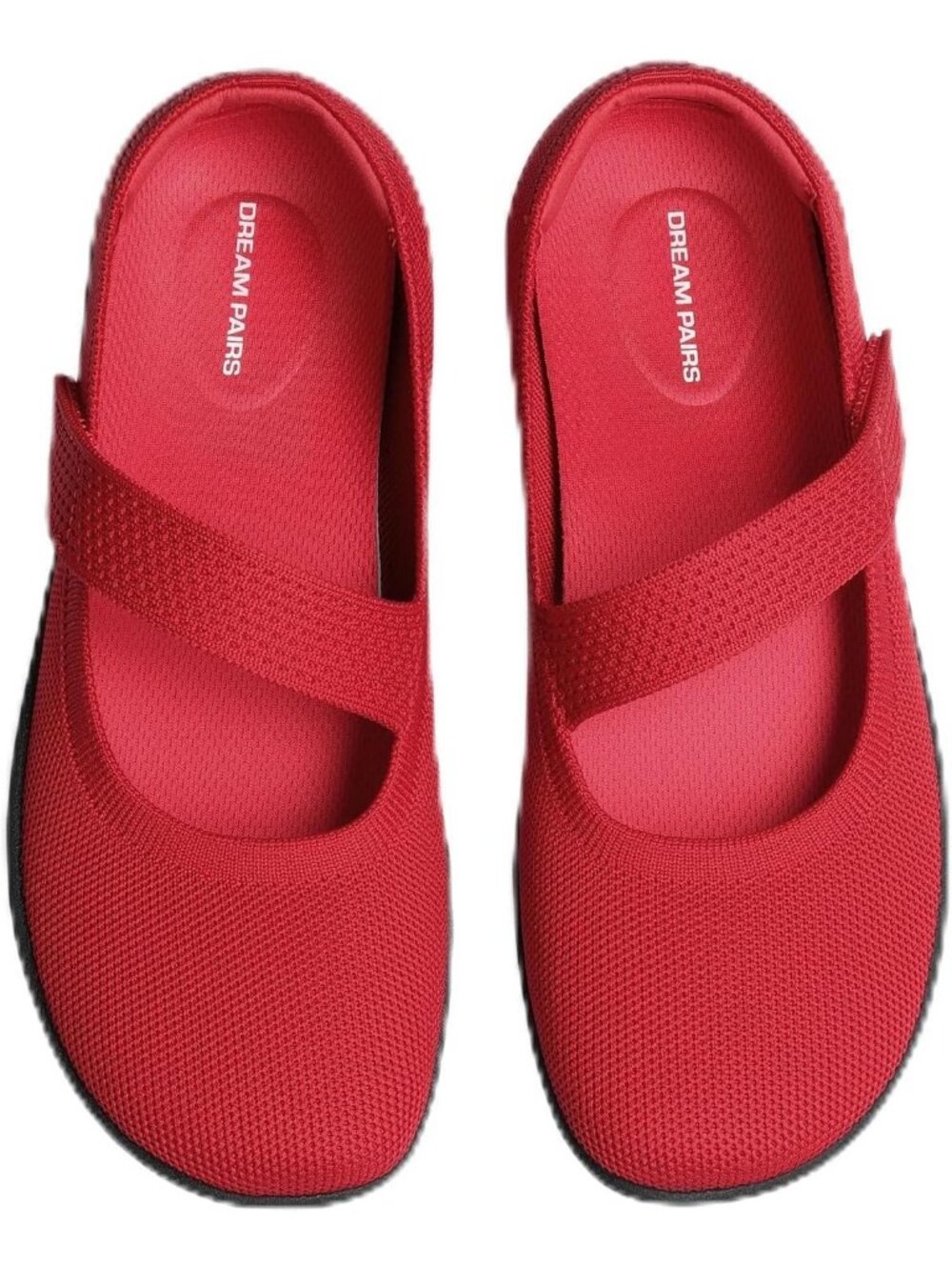 Dream Pairs Women's Red Mary Jane Wide Toe Ballet Flats Knit Causal Shoes